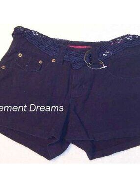 Juniors 5 Blue Shorts Crochet Belt Buttoned Back Pockets Casual Summer Style SO